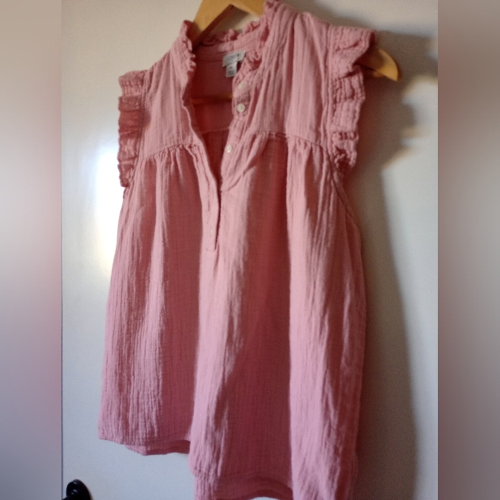 J. Crew Soft Pink Guaze Ruffle Trim Top Size Medium - Picture 4 of 11